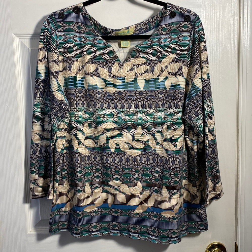Caribbean Joe 3/4 Sleeve Printed Top, XL